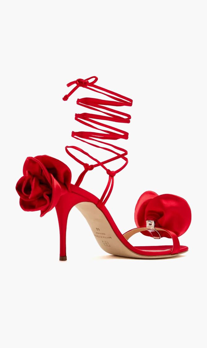 Satin Flower Detail High Heel Sandals