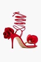 Satin Flower Detail High Heel Sandals