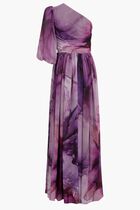 SHAUNA – PRINTED CHIFFON DRAPED ONE-SHOULDER GOWN WITH SIDE SLIT