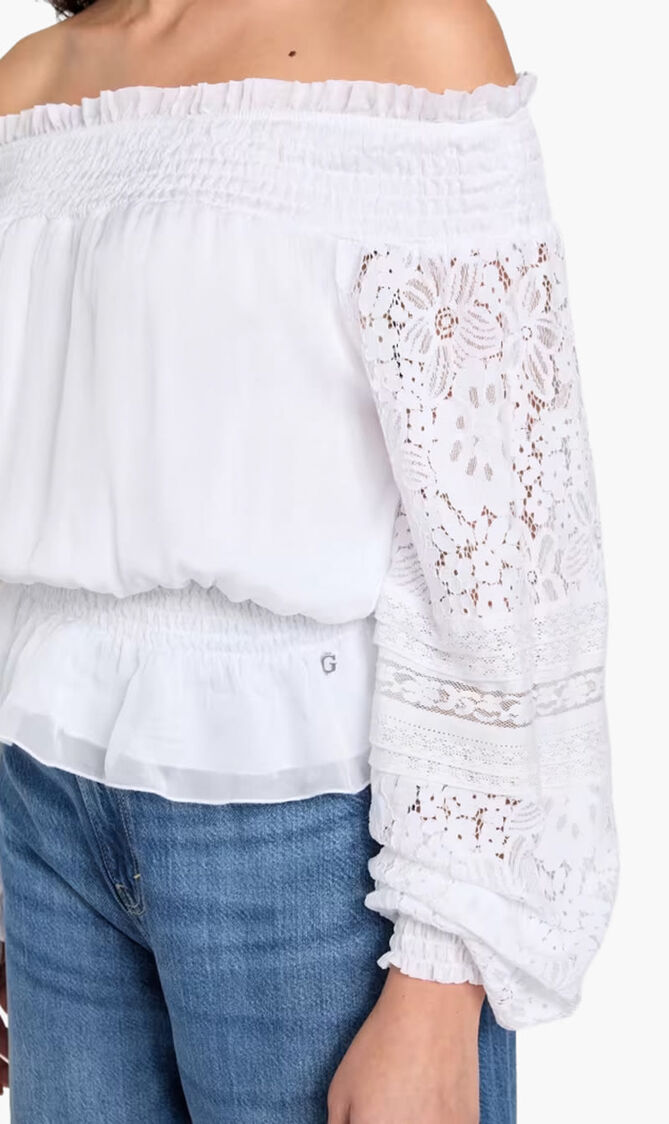Silk Blend Off Shoulder Top