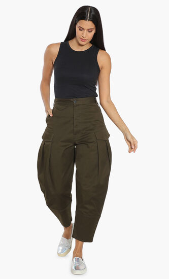 Cotton Twill High-Waisted Cropped Pants