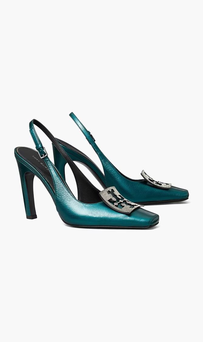 Pave Cut Out Logo Slingback Heel