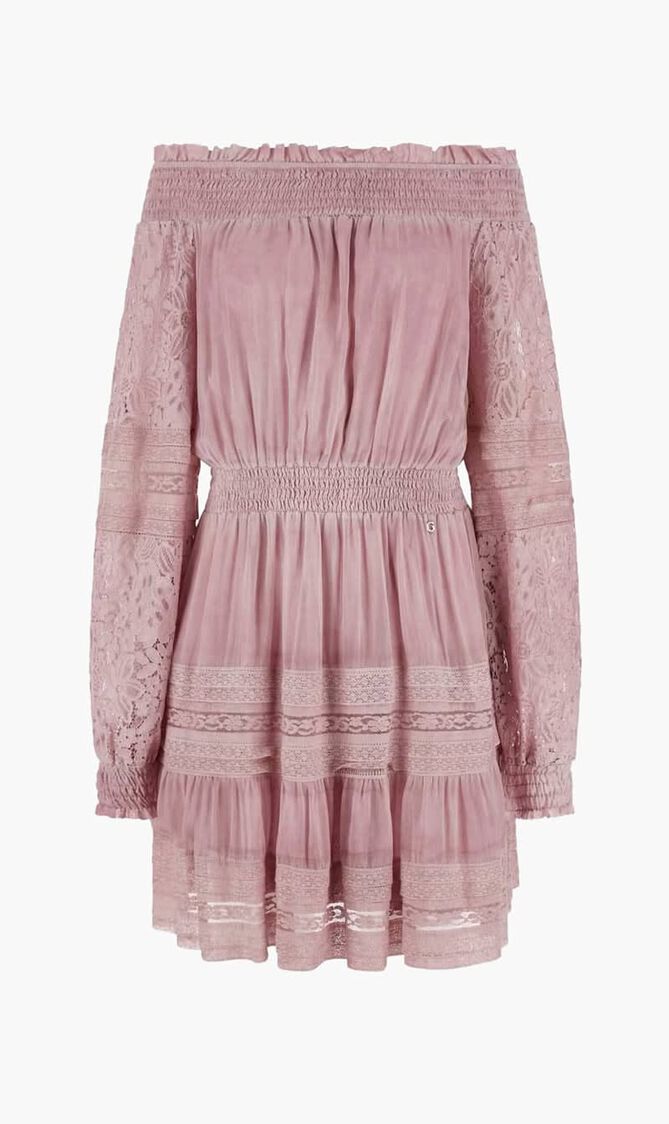 Silk Blend Off Shoulder Mini Dress