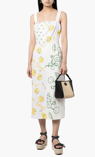 Embellished Patchwork Linen Dress
