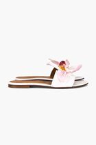 FLOWER WHITE LEATHER SLIDES
