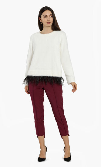 Feather Hem Fuzzy Sweater