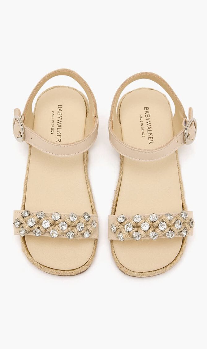 KNIT BAND WITH CRYSTALS EMBELLISHED LEATHER SANDAL
