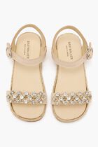 KNIT BAND WITH CRYSTALS EMBELLISHED LEATHER SANDAL