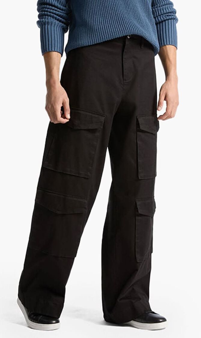 Stretch Cotton Wide-Leg Cargo Pants