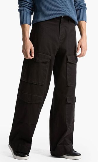 Stretch Cotton Wide-Leg Cargo Pants