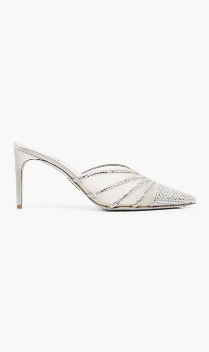 Rhinestone Mesh Pointed Toe Mules