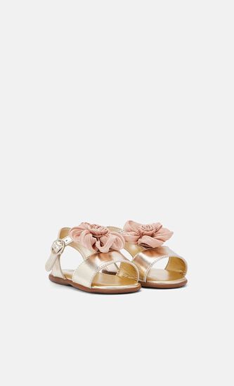 CHIFFON FLOWER EMBELLISHED LEATHER SANDALS