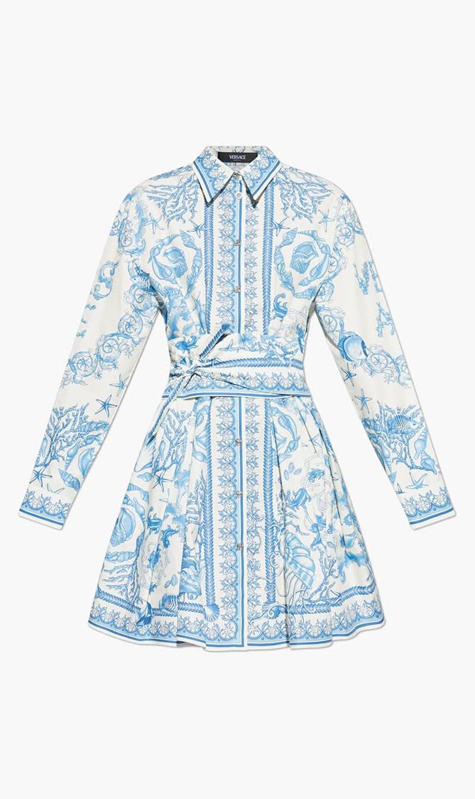 DRESS UNDERWATER BAROCCO BICOLOUR FOULARD ON COTTON POPLIN