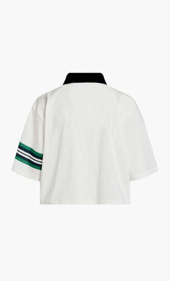 CROPPED FLARED POLO WITH CONTRAST COLLAR