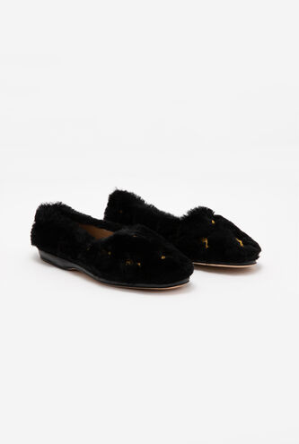 Horse Embroidered Fur Flats