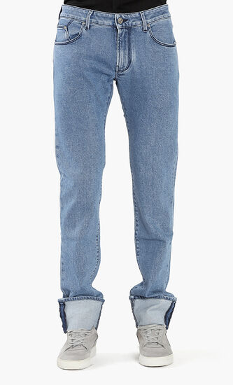 Embroidered Tuned-Up Hem Jeans