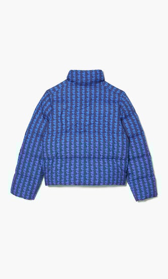Hooded Monogram Print Puffer Jacket With Puffed Croc At Back