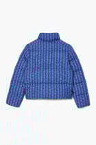 Hooded Monogram Print Puffer Jacket With Puffed Croc At Back Hooded Monogram Print Puffer Jacket With Puffed Croc At Back
