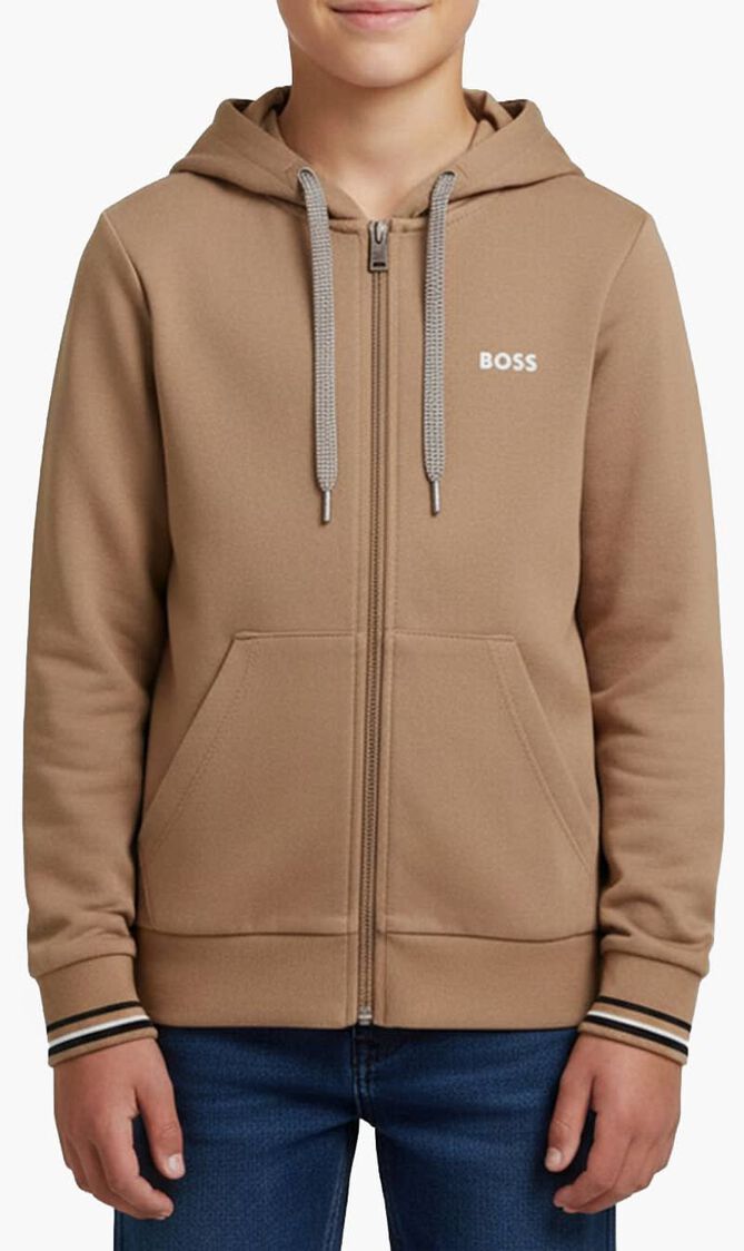 Logo Hooded Zip Up Top