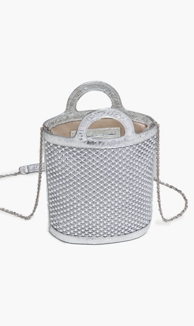Silver Rhinestone Tropicalia Nano Bucket Bag