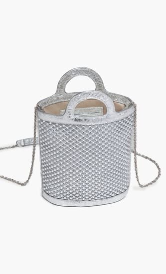 Silver Rhinestone Tropicalia Nano Bucket Bag