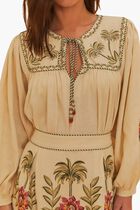 Tropical Flower Embroidered Sleeve Blouse