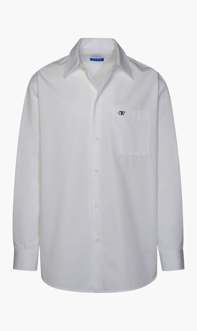 OW EMB HEAVYCOT OVERSHIRT WHITE BLACK