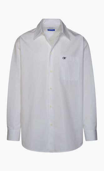 OW EMB HEAVYCOT OVERSHIRT WHITE BLACK