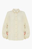 Embroidered Balloon Sleeve Shirt Blouse