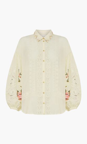Embroidered Balloon Sleeve Shirt Blouse