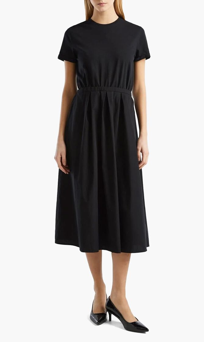 Solid Midi Dress with Elastic Waist