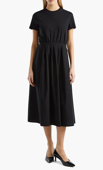 Solid Midi Dress with Elastic Waist