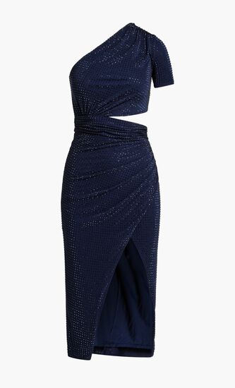 NAVY HOT FIX MIDI DRESS