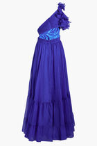 ONE SHOULDER RUFFLE TIERED CUT-OUT CHIFFON GOWN