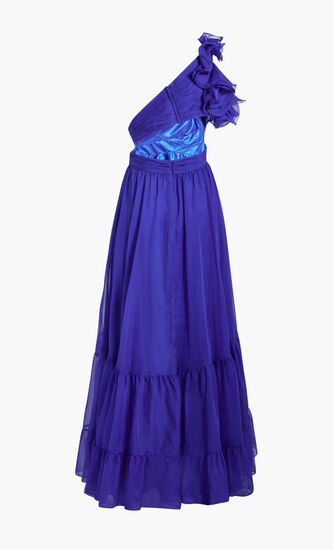 ONE SHOULDER RUFFLE TIERED CUT-OUT CHIFFON GOWN