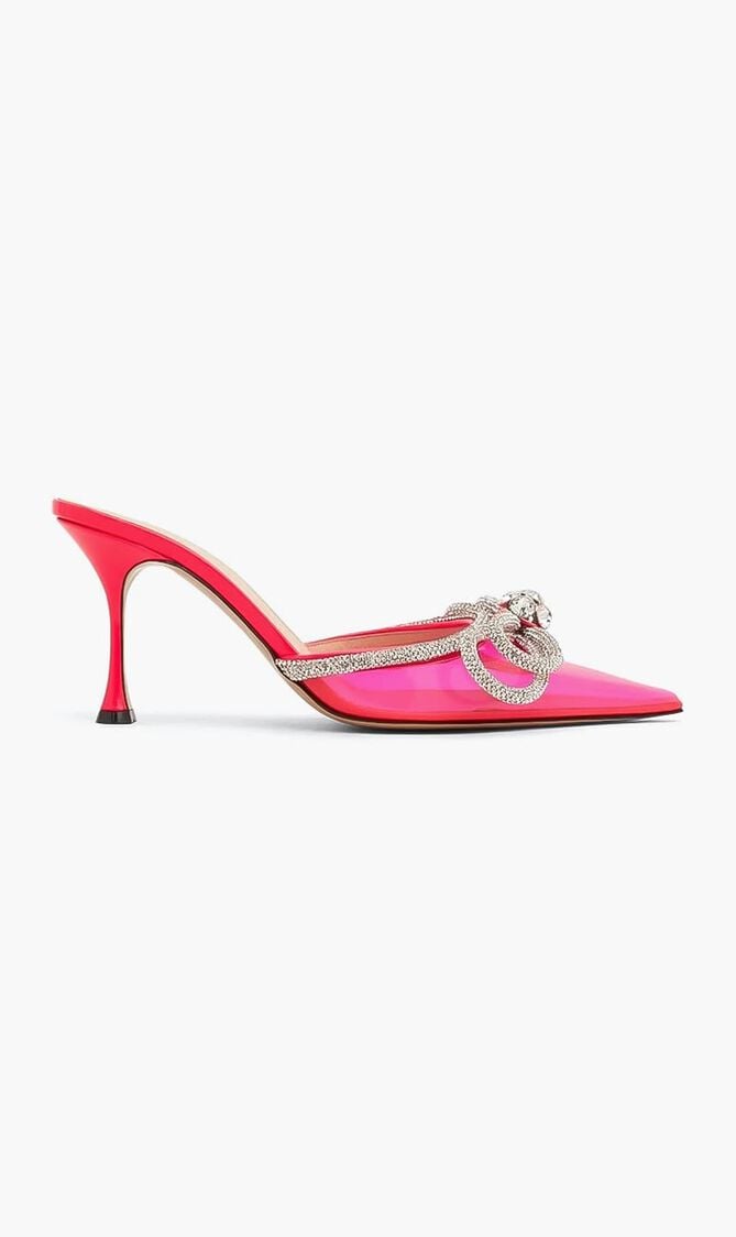 DOUBLE BOW PINK FLUO PVC MULES 85MM