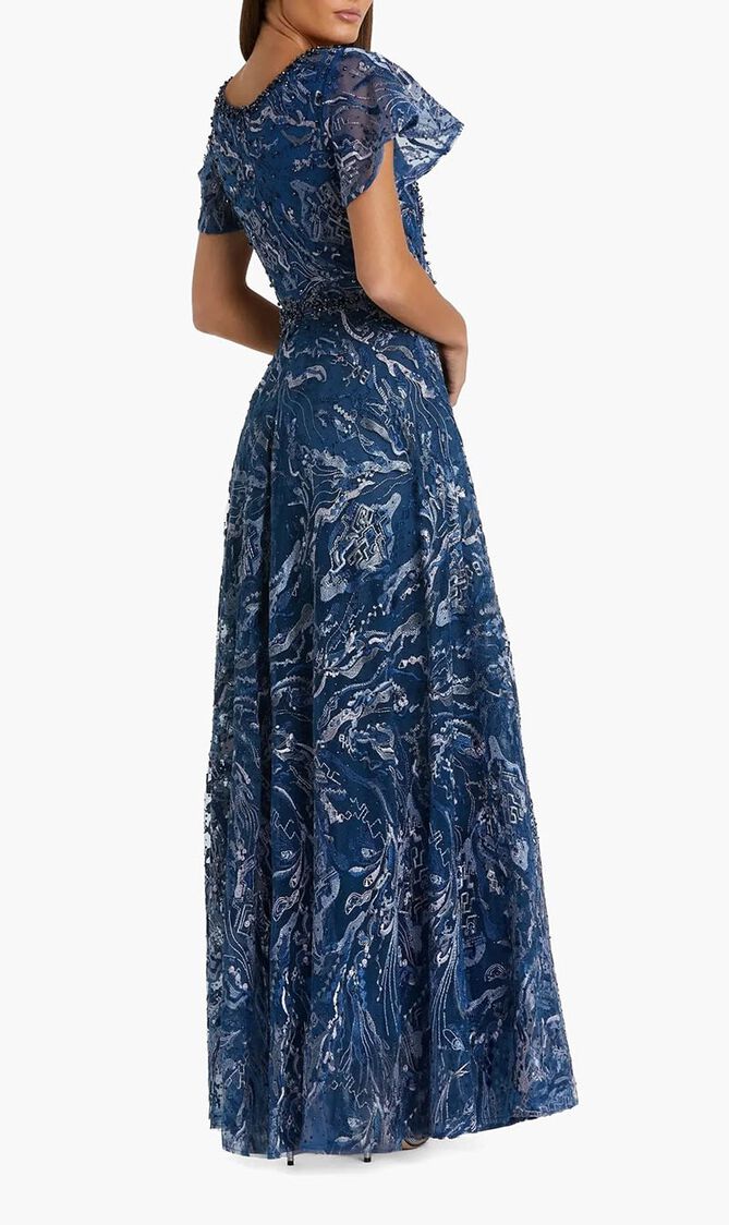 Embellished Illusion Butterfly Sleeve Gown
