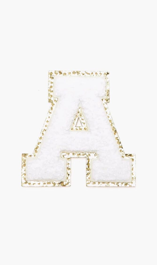3 CHENILLE SPARKLE LETTER PATCHES WHITE