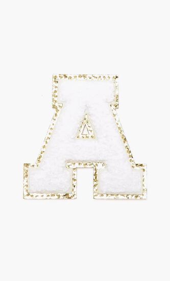 3 CHENILLE SPARKLE LETTER PATCHES WHITE