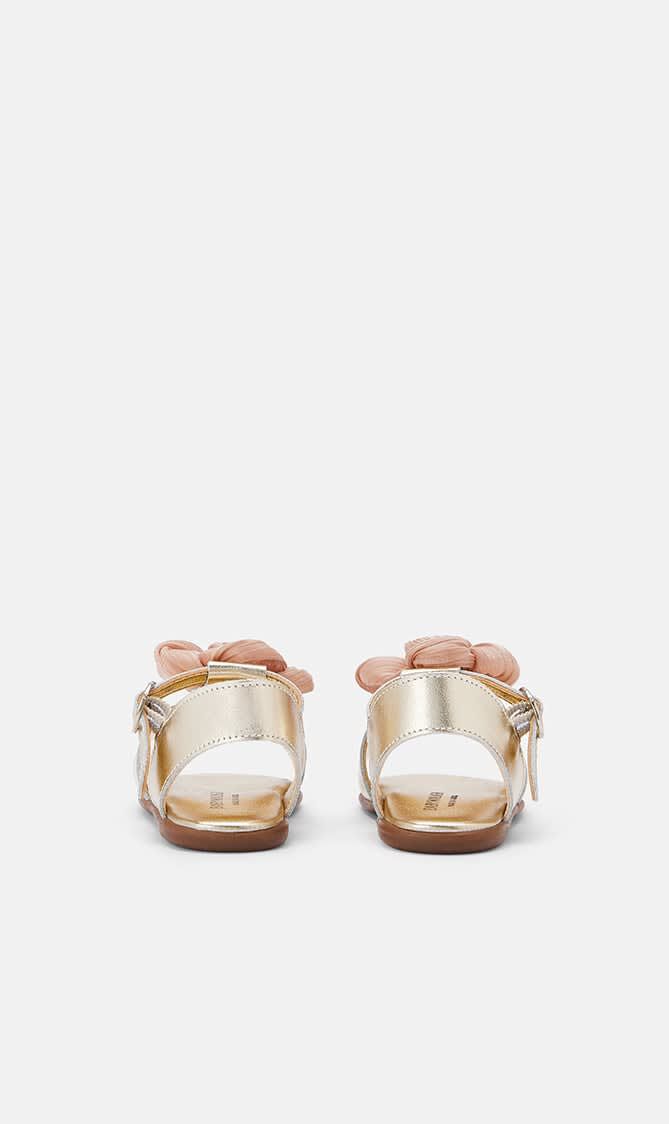 CHIFFON FLOWER EMBELLISHED LEATHER SANDALS