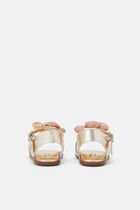 CHIFFON FLOWER EMBELLISHED LEATHER SANDALS