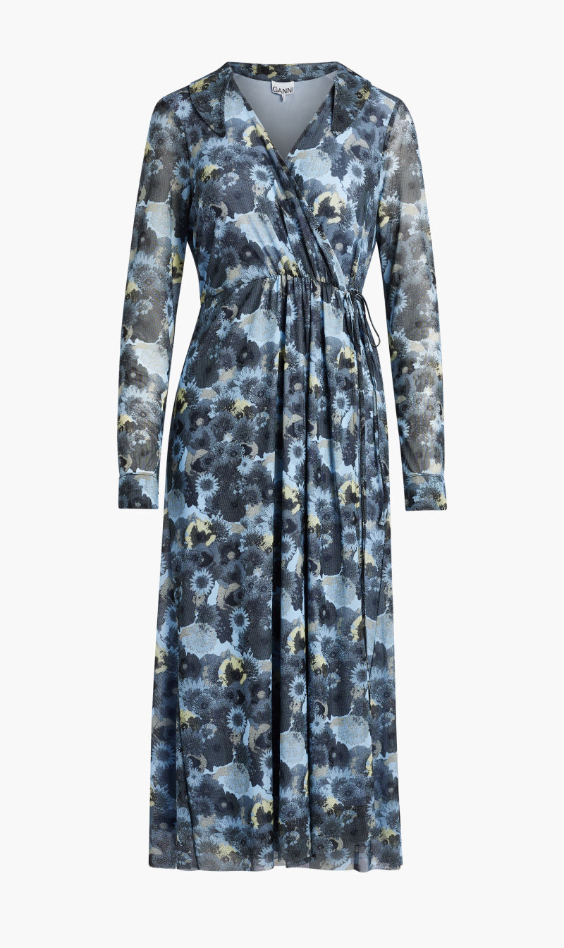 Buy GANNI PRINTED MESH WRAP DRESS for AED 545.00 The Deal Outlet