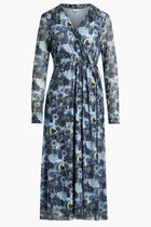 PRINTED MESH WRAP DRESS
