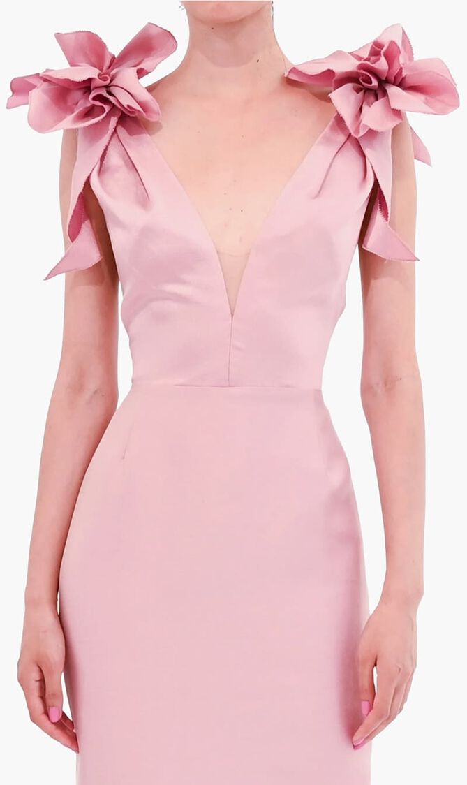 Marchesa DRAPED FLORAL MIKADO GOWN