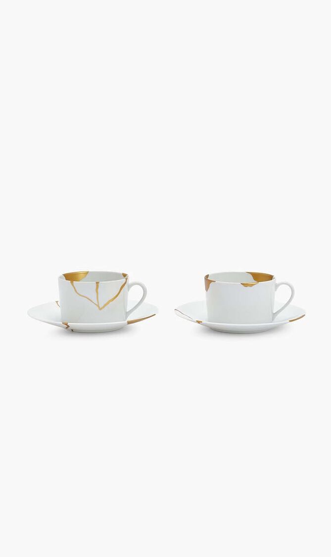Kintsugi Tea Cup & Saucer Gold Set Of 2