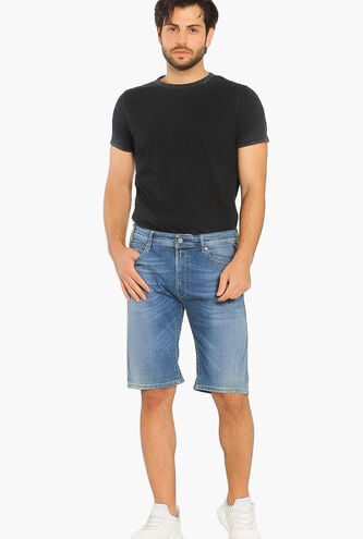 Button Fly Tapered Denim Shorts