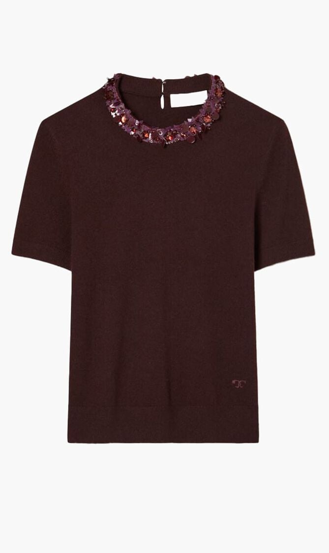 Wool And Sequin Short Sleeved Sweater