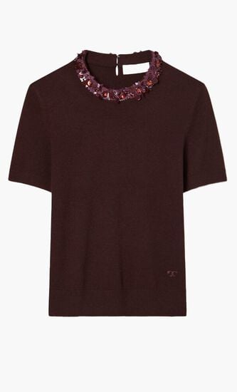 Wool And Sequin Short Sleeved Sweater