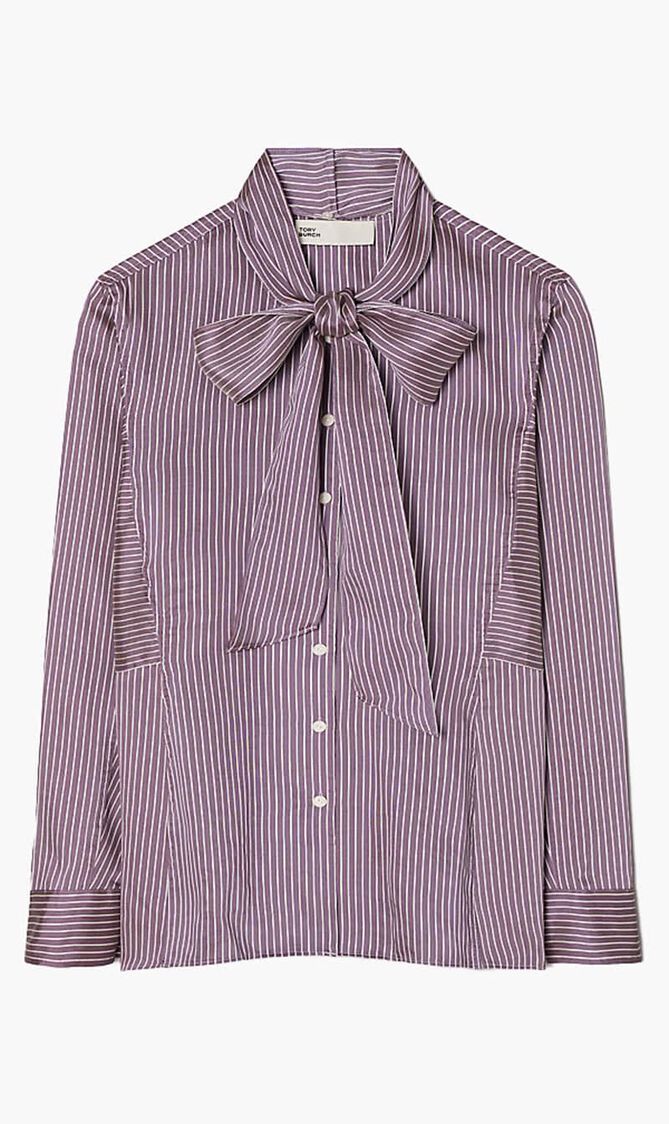 Striped Viscose Bow Blouse