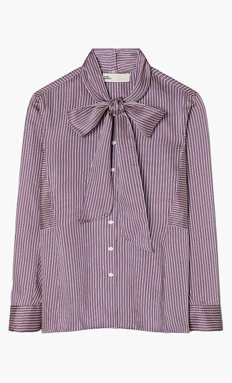 Striped Viscose Bow Blouse